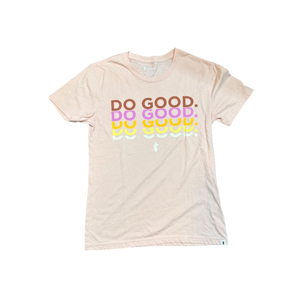 Cotopaxi Do Good Graphic T-Shirt Womens XS Peach Pink Short Sleeve Organic Blend